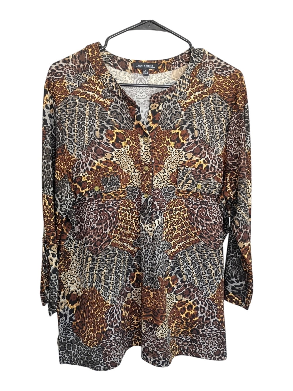 Notations Multicolor Animal Print Button-Front Blouse